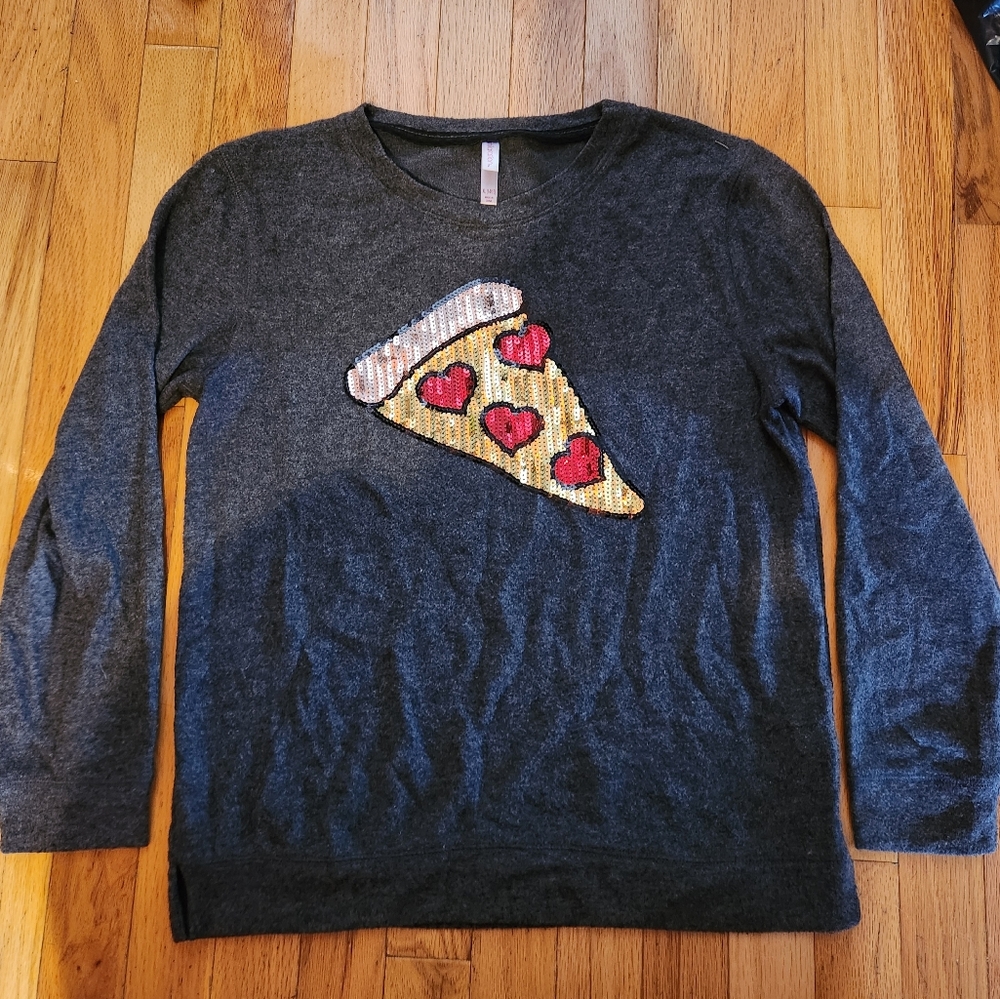 Gold Sequin Pizza Slice Gray Longsleeve Top XL